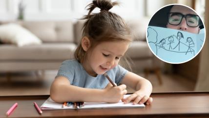 Devojčica crta; ćerka nacrtala tatu kako pada sa krova