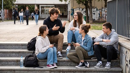 Grupa tinejdžera sedi na stepenicama