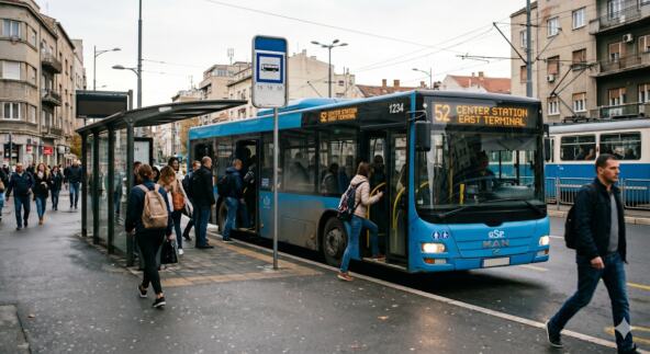 Ljudi ulaze i izlaze iz autobusa